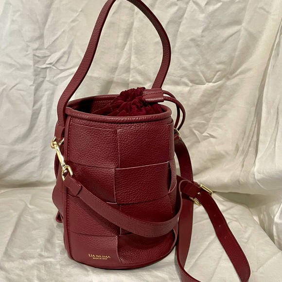 NWT - Lia Numia Italian Leather Woven Purse - Red/Burgundy - Picture 3 of 11